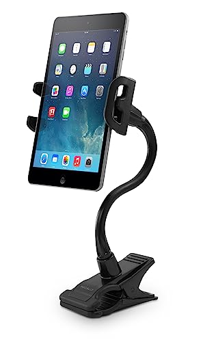 Macally Adjustable Gooseneck Tablet Holder & Phone Clip - Works with Phones & Tablets up to 8” - Flexible Phone Holder & Tablet Mount with Clip On Clamp for Desks up to 1.75” Thick (CLIPMOUNT),Black - color: Black