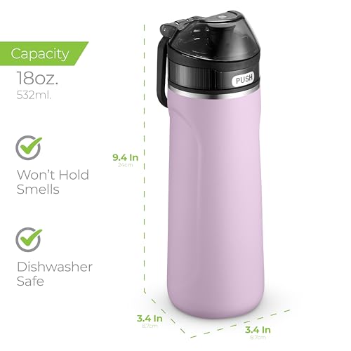 SipX Insulated Water Bottle, Water Bottle with Straw Lid, 18 oz Triple Insulated Stainless Steel, Leakproof, BPA-Free, Slim Durable Metal Bottle for School, Gym & Office, Purple - color: Purple
