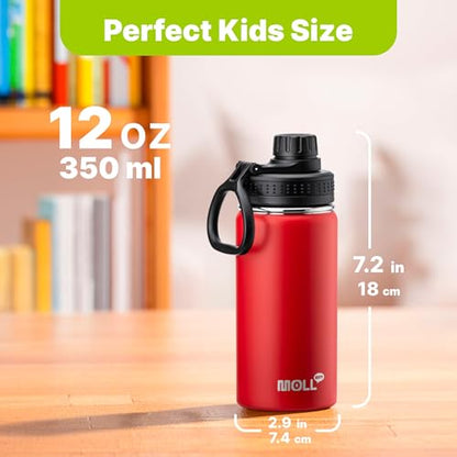 12 oz Water Bottle Stainless Steel Vacuum Insulated Wide Mouth Sports Flask, 2 Pack Water Bottle with Leakproof Spout Lid (Canyon Red-Sky Blue) - color: Canyon Red-Sky Blue, size: 12 Ounces