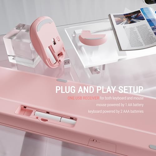 Wireless Keyboard and Mouse Combo, 110-Key Full Size (Gradient Pink) | Silent Keyboard with Round Keycaps, 2.4GHz USB Plug-and-Play Wireless, Compatible with PC, Laptop, Mac - color: Gradient pink