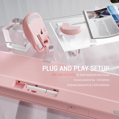Wireless Keyboard and Mouse Combo, 110-Key Full Size (Gradient Pink) | Silent Keyboard with Round Keycaps, 2.4GHz USB Plug-and-Play Wireless, Compatible with PC, Laptop, Mac - color: Gradient pink