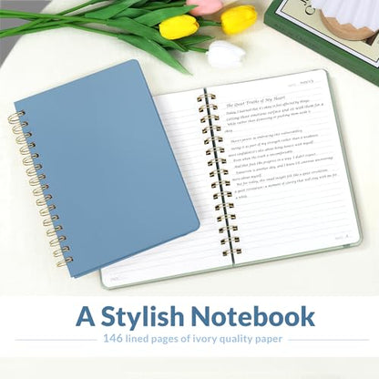 SUNEE Journaling Notebooks, A5 Lined Spiral Notebook for Women, 146 Pages College Ruled Hardcover Notebook for Work, Note Taking, Journaling and Office School Supplies, A5 - Haze Blue - color: Haze Blue