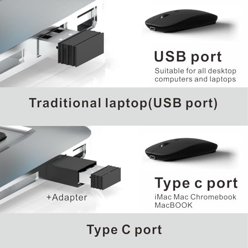 HOTDREAM Bluetooth Wireless Rechargeable Mouse for MacBook Pro/Air/iPad Air/iPad Pro/Laptop/Tablet/iPhone/PC, Bluetooth 5.2/3.0 and 2.4GHz Dual Mode Mouse (Black) - color: black