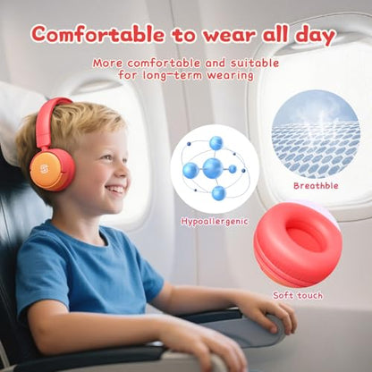 S62 Kids Bluetooth Headphones On Ear, Wireless Headset with Mic & 85/94dB Volume Limiter, Foldable Stereo Headphones for Boys Girls, Safe Learning & Entertainment Headphones for School/Travel - color: Pink&Orange