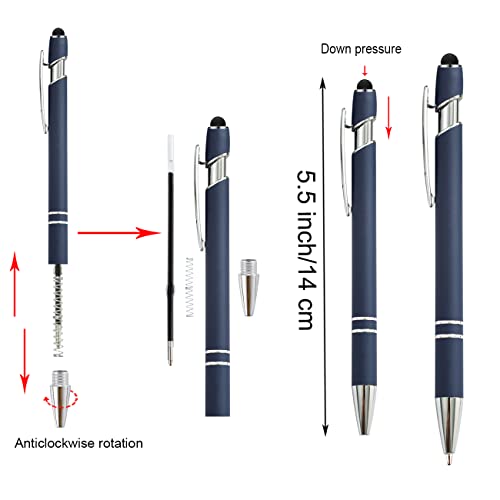 PASISIBICK 12 Pieces Blue Ballpoint Pen with Stylus Tip, 2 in 1 Stylus Stylish Pen, Premium Metal Stylus Pen for Touch Screens, Black Ink, 1.0 mm Medium Point.(12 PCS Blue) - color: 12 Pcs Blue Stylus Pens