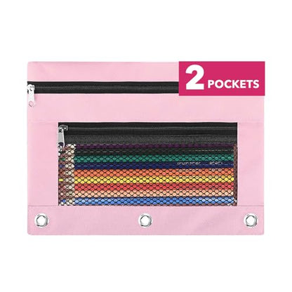 Pencil Pouch 3 Ring Binder: 3 Ring Binder Pencil Case Bag Zipper Pencil Pouch Bulk Holder Accessories Clear Window Pencil Case Aesthetic Pencil Organizer Pockets (Pink, 1), 3RB-muti - color: Pink