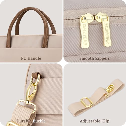 RAINYEAR 14 Inch/15.6 Inch Laptop Bag with Pockets & Handle for Women | Protective Waterproof Elegant Computer Large Capacity Shoulder Bag Case Compatible with MacBook Laptop Computer Notebook - color: Khaki, size: 13-14 Inch