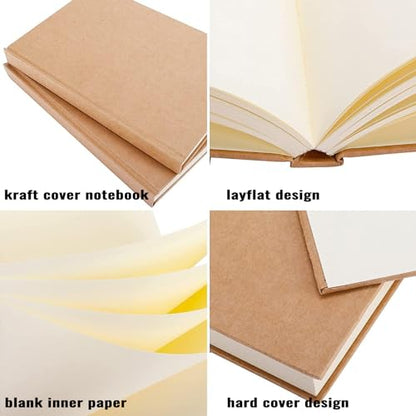 EOOUT 3pcs Blank Notebook, A5 Hardcover Sketchbook 120 Sheets 240 Pages Unlined Notebook, 100gsm Paper, 5.6 x 8.2in, Journal for Drawing, Art, Travelers Gifts, Students and Office Supplies - style: 3pcs-Kraft