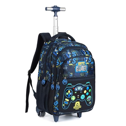 Kids Rolling Backpack for Boys, Cartoon Wheeled Backpack Set with Lunch Bag & Pencil Case Backpack with Wheels (Game) - color: Game
