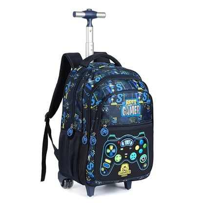 Kids Rolling Backpack for Boys, Cartoon Wheeled Backpack Set with Lunch Bag & Pencil Case Backpack with Wheels (Game) - color: Game
