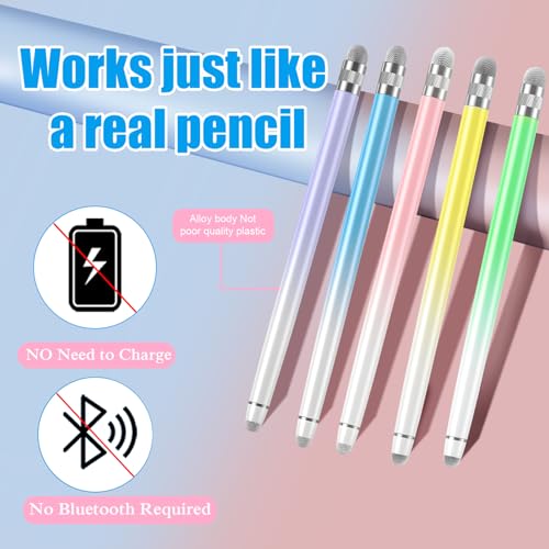 Bopomofo 10PCS Stylus Pen for Touchscreen,High Sensitivity & Precision | Metal Barrel,Fiber Tip,No Charging,Compatible with iPhone iPad Android Microsoft Surface Nintendo Switch Touch Screen - color: W-Purple/Pink/Blue/Green/Yellow
