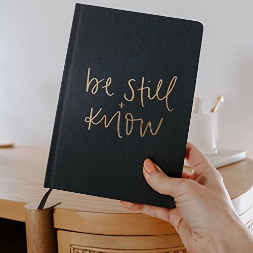 Sweet Water Decor Be Still and Know Notebook for Women - Bible Study Notes Journal, Church Notes Journal with Ribbon Bookmark - 100 Ruled Pages for Writing, Diary with Fabric Inspirational Cover - style: Be Still + Know