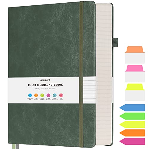 College Ruled Notebook B5, 312 Numbered Pages Diary, Lined Leather Journal | Extra-Thick with 2X Writing Space, 100gsm No Bleed Paper, Hardcover, Lay-Flat, for Work, School, Meeting Notes & Journaling - color: Green, size: B5