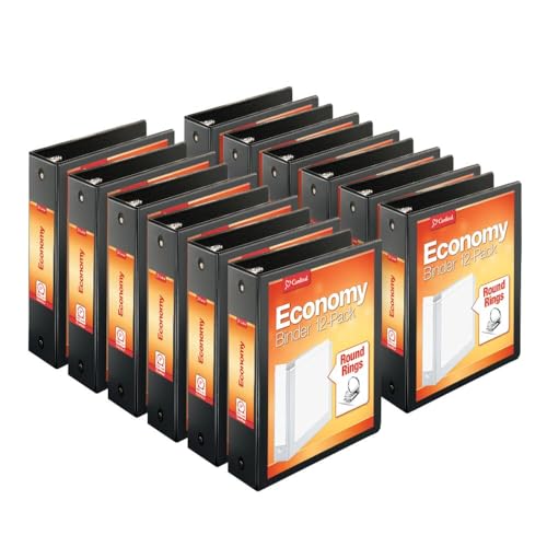 Cardinal Economy 3-Ring Binders, 3", Round Rings, Holds 625 Sheets, ClearVue Presentation View, Non-Stick, Black, Carton of 12 (90650) - color: Black, size: 3 Inch, style: Binders