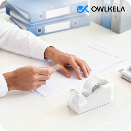 OWLKELA Lightweight Desktop Tape Dispenser, Non-Skid Base Tape with Dispenser, Ideal for Office, Home and School, 1 Pack Tape Holder with 8Pcs Transparent Tape, 0.71 Inch x 1000 Inches, White - color: White, size: 1 Pcs