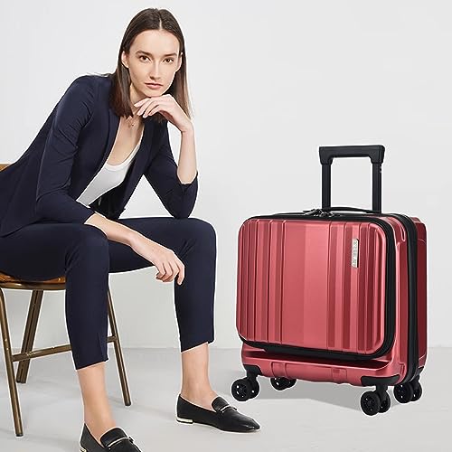 TydeCkare 16" Carry on Luggage with 2 Laptop Compartments, Lightweight Hardshell ABS+PC Suitcase with Dual Control TSA Lock, with YKK Zipper, 4 Spinner Silent Wheels, for Business Travel, Wine Red - color: Wine Red