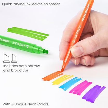 ARTEZA Highlighters, Bulk Set of 60 Neon Colors with Broad & Narrow Chisel Tips, Quick-Dry Smear-Resistant Ink for Office, Journaling, Planning & Notes