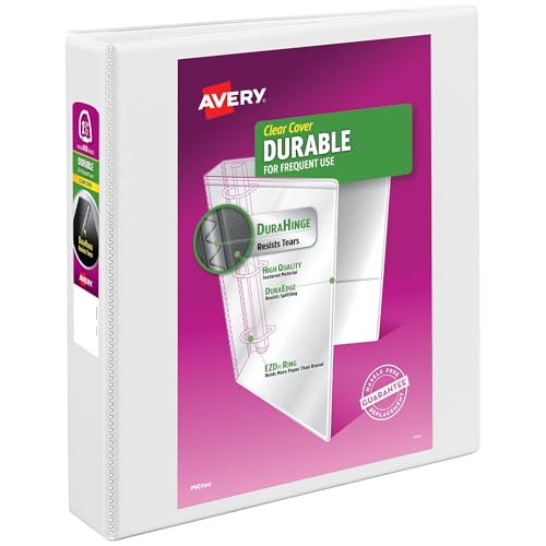 Avery Durable View 3 Ring Binder, 1-1/2 Inch EZD Rings, 1 White Binder (09401) - size: 1.5", style: 1 Pack