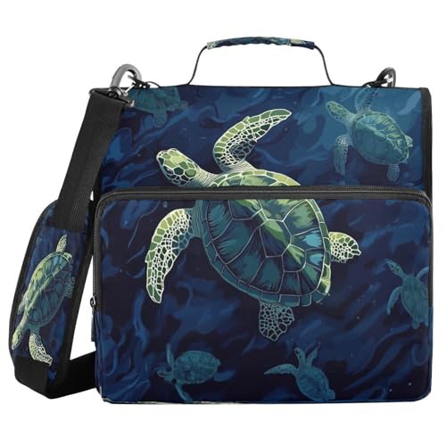 School Zipper Binder Sea Turtle Ocean Blue Decor Trapper Keeper 3 Ring Binder Bag Multiple Pockets & Storage Organizer, 500 Sheet Capacity with Shoulder Strap