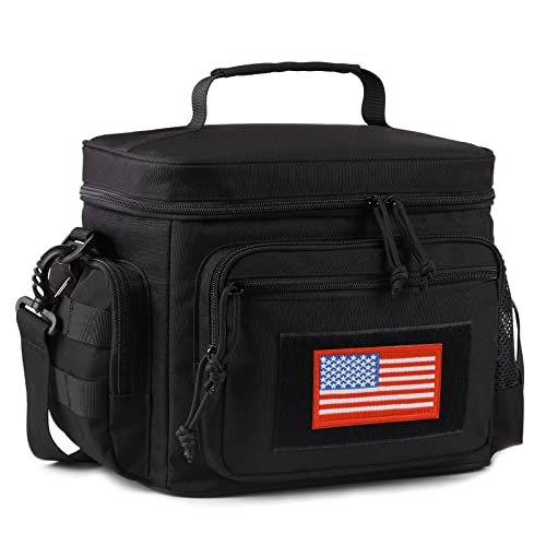 Lunch Box for Men, 12L Leakproof Tactical Lunch Bag Large Cooler for work | Adjustable Shoulder Strap,MOLLE Webbing Leakproof Insulated Large Lunch Cooler,Adult Meal Water-Resistant Lunch Pail for Men - color: Black, size: Medium