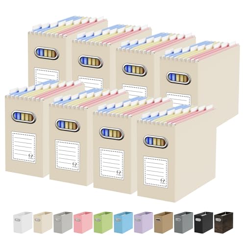 Oterri Portable Collapsible Cardboard File Box with Handle for Letter-Size | 8-Pack. Stainless Steel Handle. Label Stickers Included. Fits Letter Folders (Not Included). Home, Office, School, Dorm, Tax. - color: Beige, size: Letter Size - 8 Packs