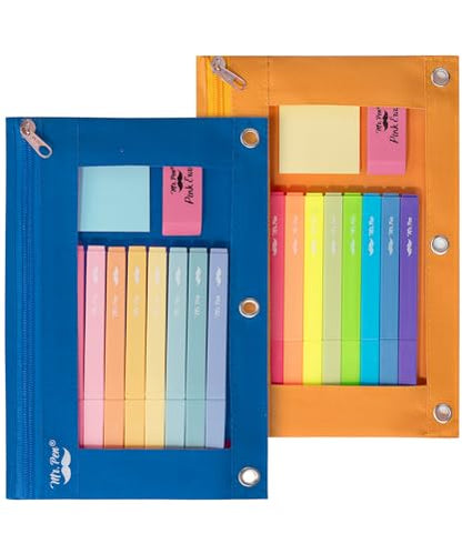 Mr. Pen- Pencil Pouch for 3 Ring Binder, 2 Pack, 10"x6.75", Smooth Zipper | Clear Window, Large Capacity Pencil Case with 3 Reinforced Grommets for School, Office, Supplies Storage | Clear Window, Large Capacity Pencil Case with 3 Reinforced Grommets for