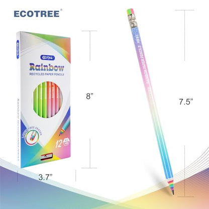 ECOTREE Pre-Sharpened Rainbow Pencils #2, Back to School Supplies, 12 Count | Cute Number 2 Pencils for Kids Students, Latex-Free Eraser, Eco Recycled Paper, Smooth Writing, Drawing, Fun Classroom Gifts - style: 12 COUNT Rainbow Pencils