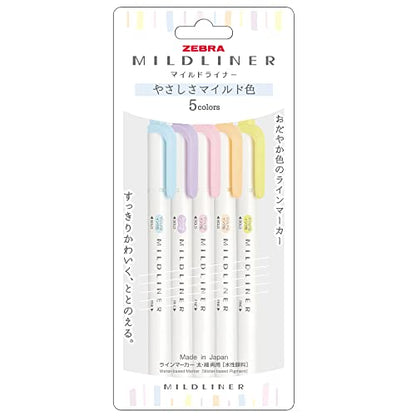 Zebra WKT7-5C-YC Highlighter, Mild Liner, Gentle Mild 5 Color Set - color: 5 colors (mild gentle), style: Fluorescent