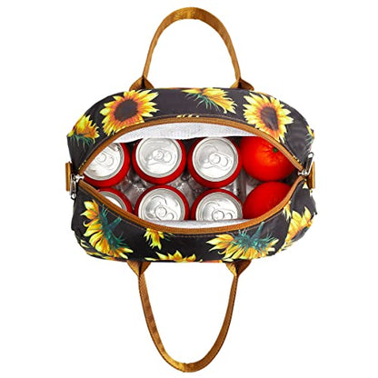 FlowFly Insulated Lunch Bag With Shoulder Strap for Women, Men, and Kids, Large and Reusable, Handle, Freezable Work and School Travel Tote and Meal Prep Organizer,Sunflower - color: Sunflower