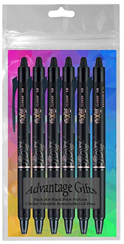 FriXion Clicker Retractable Erasable Gel Pen, Black, Bold Point, 6-pk; Bundle with Plastic Reusable Pouch - color: Black, size: 1 Count (Pack of 6)