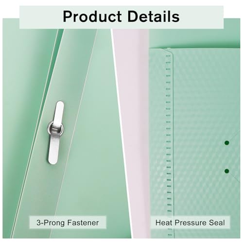 6-Pack Plastic andPockets and Prongs,2-Pocket and3 Fasteners, Pastel Folders Holds 8-1/2" x 11" Paper for School/Office/Home, Green - color: Light Green, size: 6-Pack