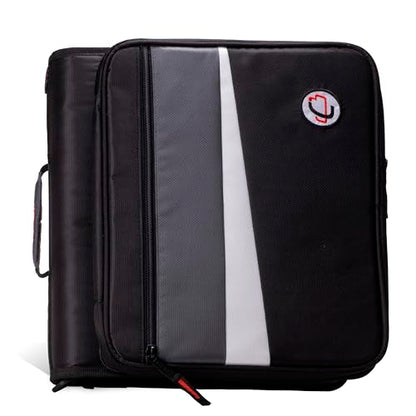 Case-it 2 Inch 3 O-Ring Zipper Binder with Padded Laptop Case Workstation, Shoulder Strap, LT-117, Black - color: D Black / Multi, size: 1 Pack