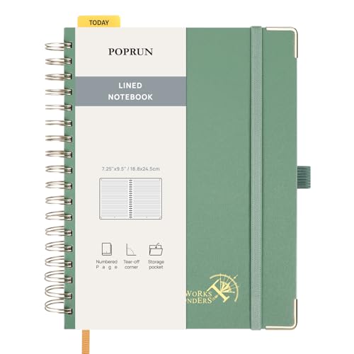 POPRUN B5 Lined Spiral Notebook 120GSM Hardcover Journal Midnight Green | 7-1/4 x 9-1/2", 220 Pages College Ruled Notebooks, Journals for Work, School, Note Taking Writing, Journaling - color: Midnight Green, size: 7.25 x 9.5 inches
