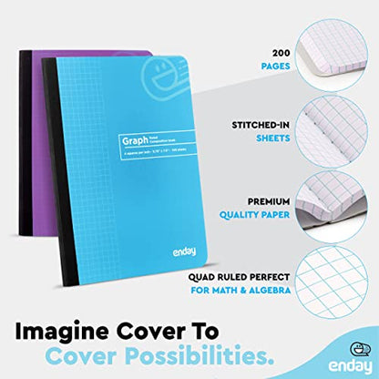 Enday Graph Paper Composition Notebook, Hard Cover Graphing Notebook, 4 Squares Per Inch Graph Ruled Composition Notebook, Premium Quad Ruled Notebook, 100 Sheets, Blue and Purple (2 Pack) - color: BLUE - PURPLE, size: 2