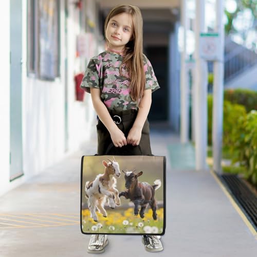 3 Ring Zipper Binder with Shoulder Strap, 500 Sheets Capacity, Multi-Pocket Organizer for School/Office, 1.5 Inch D-Rings Zip Binder (Playful Goats Pattern)