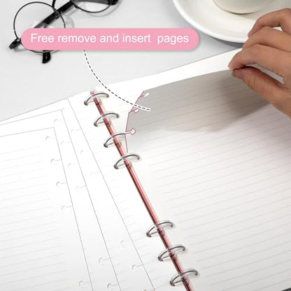 CAGIE Discbound Notebook - Customizable Notebooks 7 x 10 inch with Removable Pages 100 gsm, B5 Notebook for School with Poly Cover, 100 Pages Discbound Planner Wide Ruled, Pink - color: Pink, size: B5