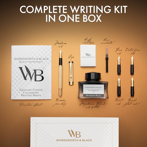 Wordsworth & Black Fountain Pen Gift Set, Includes Ink Bottle, 6 Cartridges, Refill Converter, 4 Replacement Nibs, Luxury Bamboo, Journaling, Calligraphy, Smooth Writing Pens [Maple Wood] - color: Maple Wood
