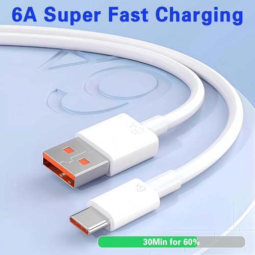 5pack USB A to C Cable【5 * 6 Ft】 Fast Charging 6A Quick Charger Cord, Compatible with iPhone 17/16/15,Samsung Galaxy S10 S9 S8 Plus, Note 10 9 8, LG V50 V40 G8 G7 (White) - size: 6.6ft+6.6ft+6.6ft+6.6ft+6.6ft