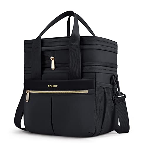 TOURIT Insulated Lunch Box Bag, Double Deck Leakproof Cooler Tote for Work Office Picnic, Expandable Lunch Container, Black - color: Black