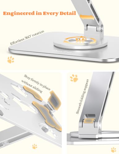 Aoviho Adjustable Tablet Stand for iPad - 360° Rotating Aluminum Desk Holder, Foldable Stable Stand for iPad Pro 12.9/11, Samsung Galaxy Tab, Home Office & Travel, Silver - color: Silver