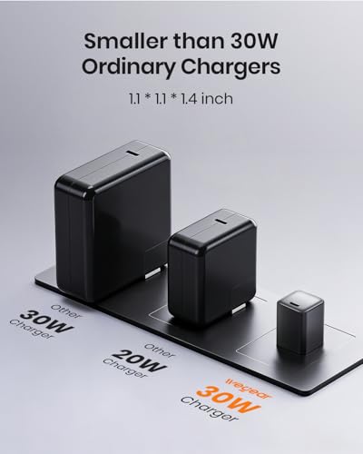 wegear 30W Compact Wall Charger, USB C Charger Block with GaN III Tech, PD3.0 PPS QC4.0 Fast Charging Foldable Power Adapter for iPhone 17 16 15, Galaxy, Pixel, iPad, AirPods (Black, 1 Pack) - color: Black, size: 1 Pack