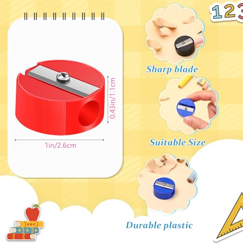 Glenmal 72 Pieces Pencil Sharpeners Bulk for Kids, Mini Plastic Handheld Sharpener, Colorful Round Manual Sharpener for Classroom Back to School Donation Supplies Party Favors