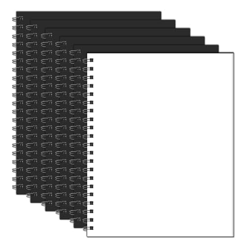 Blank Spiral Notebook, 8.5" x 11" Hardcover Sketch Book, 6 Pack Large Blank Journal for Drawing, A4 Black Unlined Journals for Women Men Office School Home - style: 6-Unlined