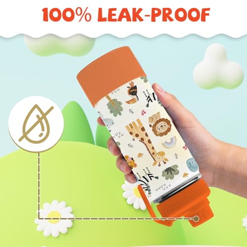 Animals Gifts for Kids - 18oz Animals Zoo Water Bottle with Straw Lid, Kids Stainless Steel Insulated Water Bottle, Leak Proof, BPA-Free, Giraffe Cup for School, Travel, Birthday Gift Cup for Teens - color: Zoo