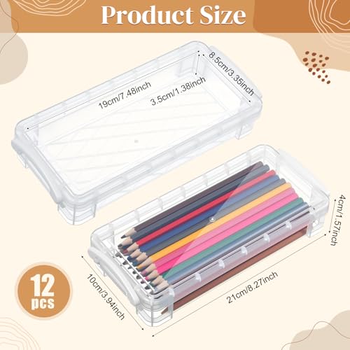 Gueevin 24 Pcs Large Capacity Plastic Pencil Box Clear Plastic Pencil Case Crayon Box with Snap Tight Lid Watercolor Pen Storage Brush Organizer Drawing Tools Container (White) - color: White