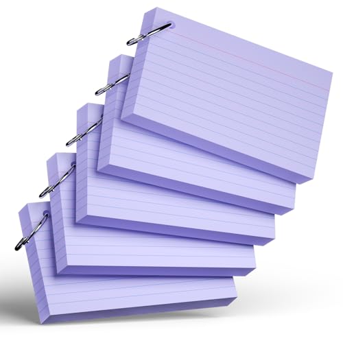250 Count Purple Index Cards with Ring 3 x 5 Inch Heavyweight Ruled Index Cards, Flash Cards for School & Office Supplies and Home Organization, Durable Study To Do List Note Cards with Ruled Lines - color: Purple (Ring)