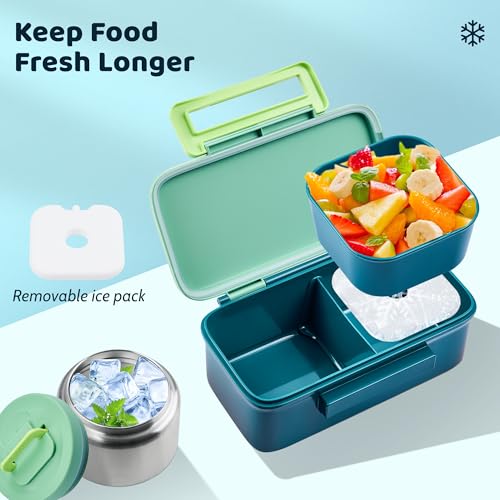 JXXM Lunch Box for Kids With 8oz Soup Thermo, Leak-proof Lunch Container with 2 Compartments, Thermo Food Jar Food Containers for Back to School Girls Boys (Green) - color: Green