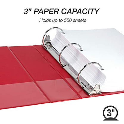 Samsill 3 Inch 3 Ring Binder, Economy Round Ring, Clear View Cover, 550 Sheet Capacity - for School, Home, Office - Ruby Red - color: Red, size: 1-Pack, style: 3-Inch