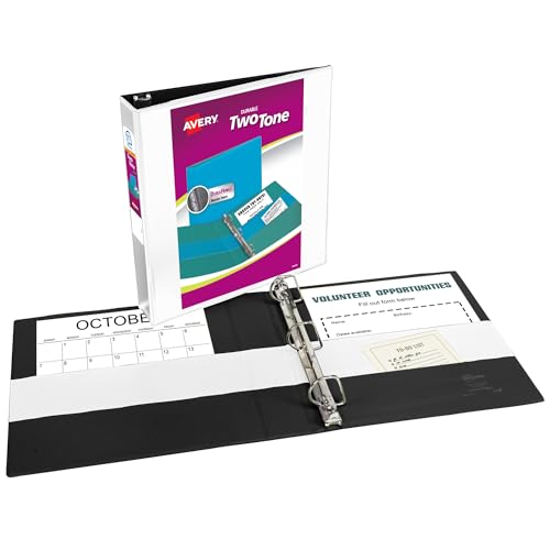 Avery Two-Tone Durable View 3 Ring Binder, 1.5 Inch Slant Rings, White/Black Binder (17287) - color: Black/White, size: 1.5"