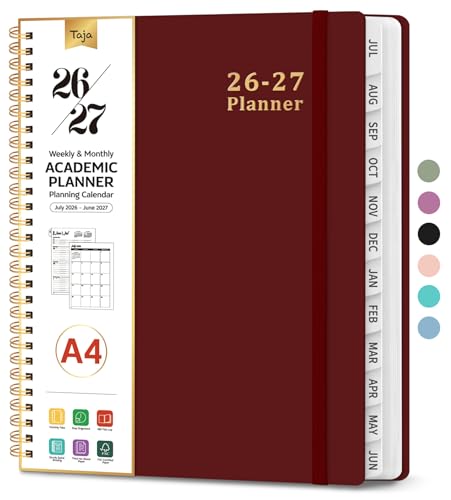 Planner 2026-2027, 8.5" x 11" Weekly and Monthly Academic Year Planner Calendar, July 2026 - June 2027, Hardcover Large School Planning Agenda With Tabs, Perfect for School & Office Supplies, A4, Burgundy - color: I-Burgundy, size: A4(8.5"x11")